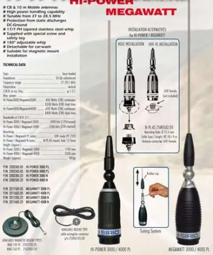 Автомобильная антенна Sirio Hi-power 4000 PL с основанием PL фото 2